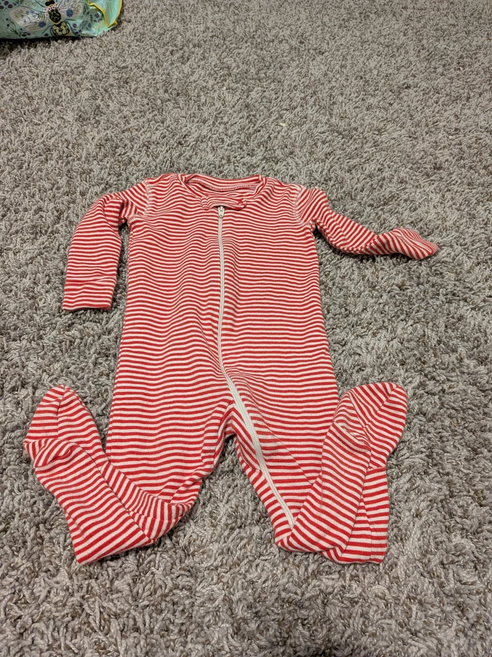 Primary Red & White Striped Footed Zippered Pajama One-Piece